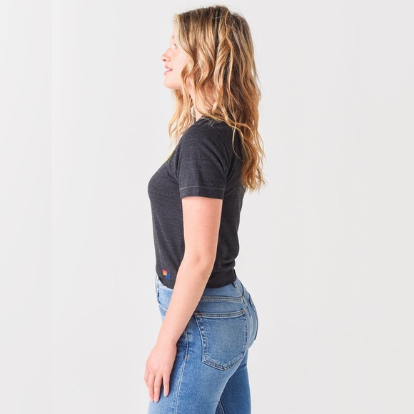 AVIATOR NATION Women's Smiley Stitch Boyfriend Tee | Color: Charcoal | EUC!!😃🌈 - Picture 3 of 16